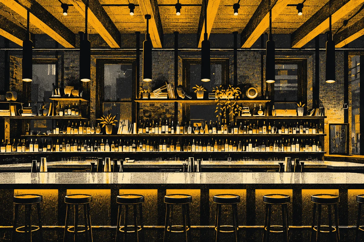 Side Street photo-referenced illustration of Barcelona Wine Bar — Pittsburgh.