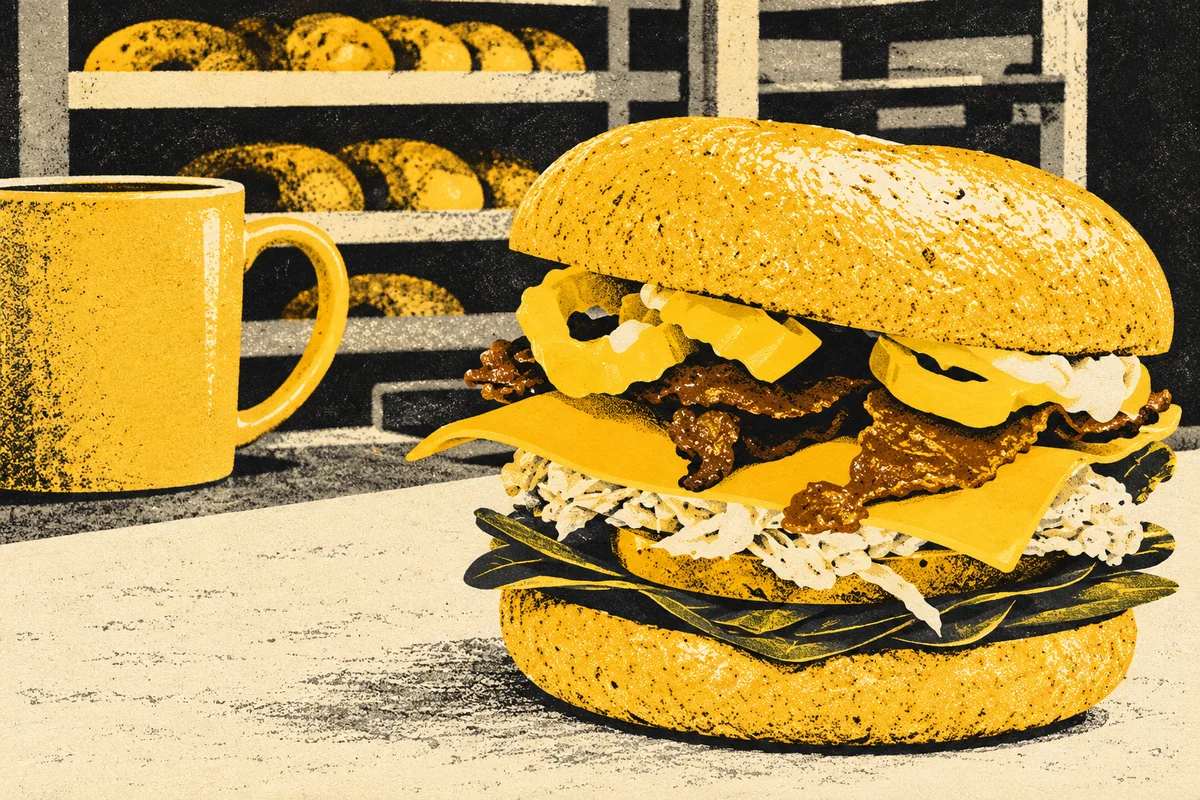 Side Street photo-referenced illustration of Beaver Bagel Co..