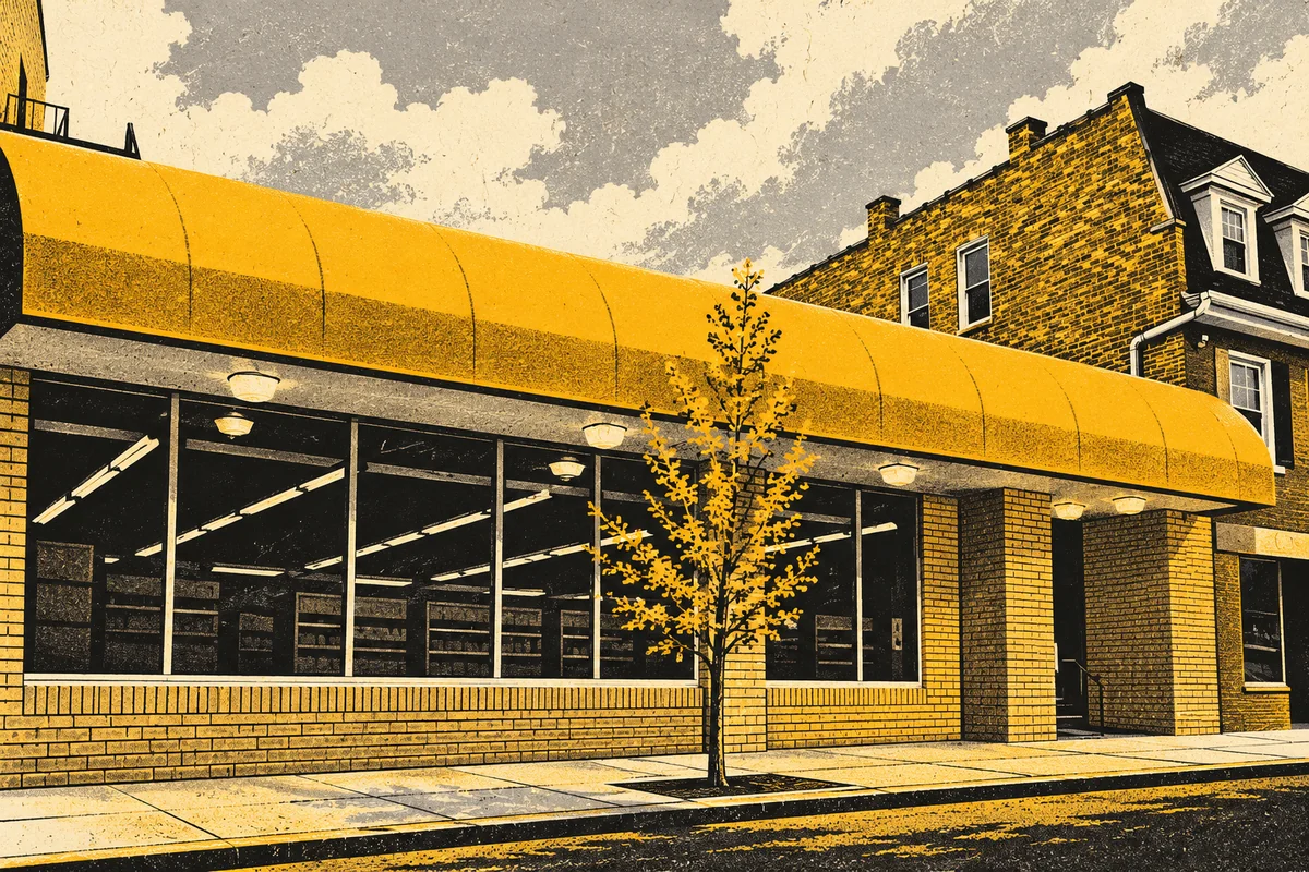Side Street photo-referenced illustration of Beaver Supermarket.