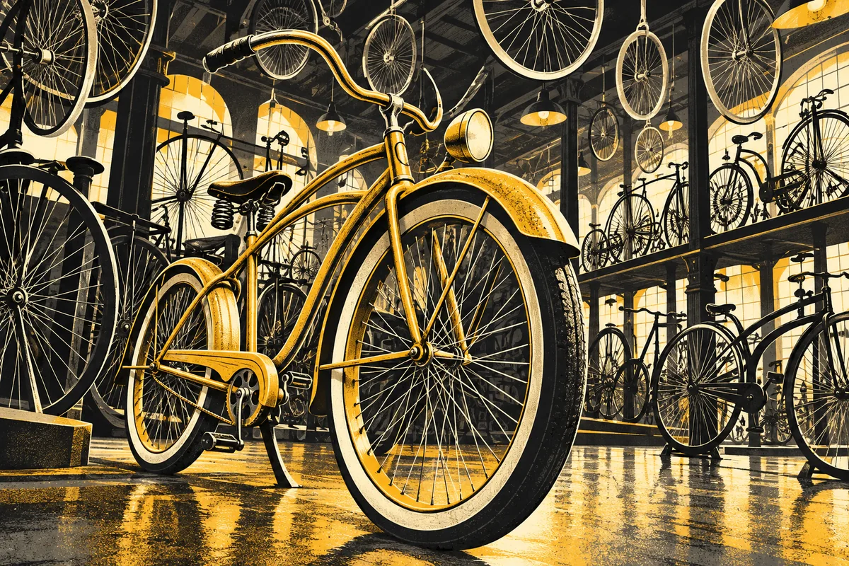 SideStreet interpretation of Bicycle Heaven's vintage bicycles and wheel-filled museum.