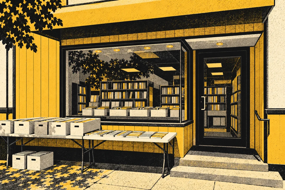 Side Street photo-referenced illustration of Big Bang Comics and Collectibles.