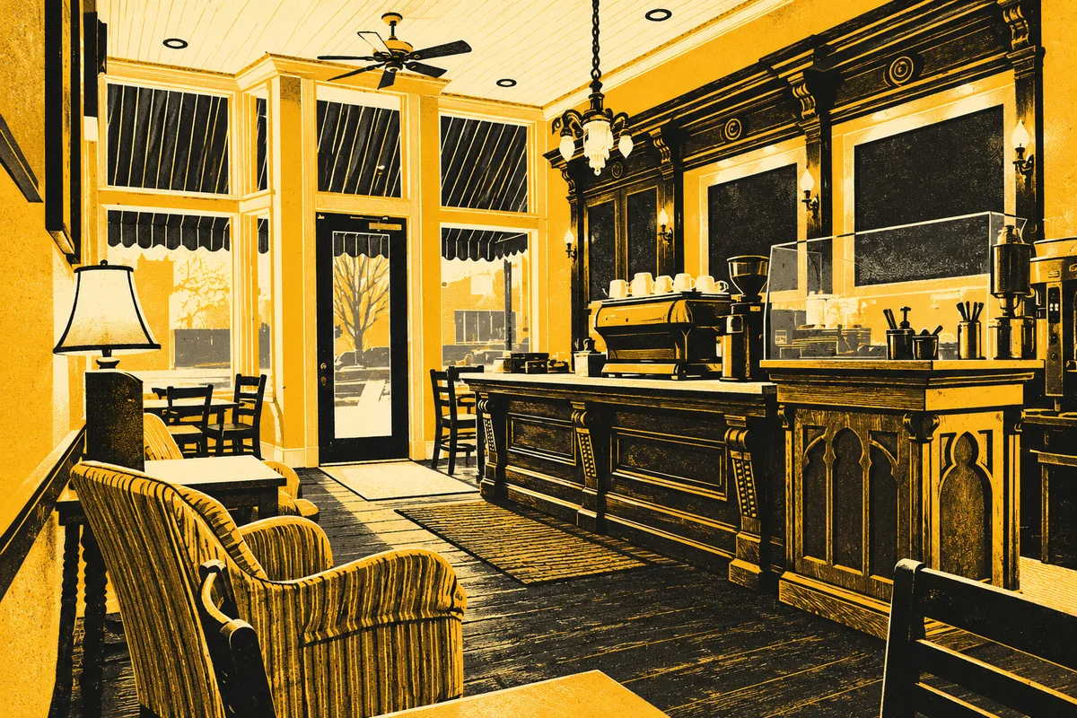 Side Street photo-referenced illustration of Big Dog Coffee.