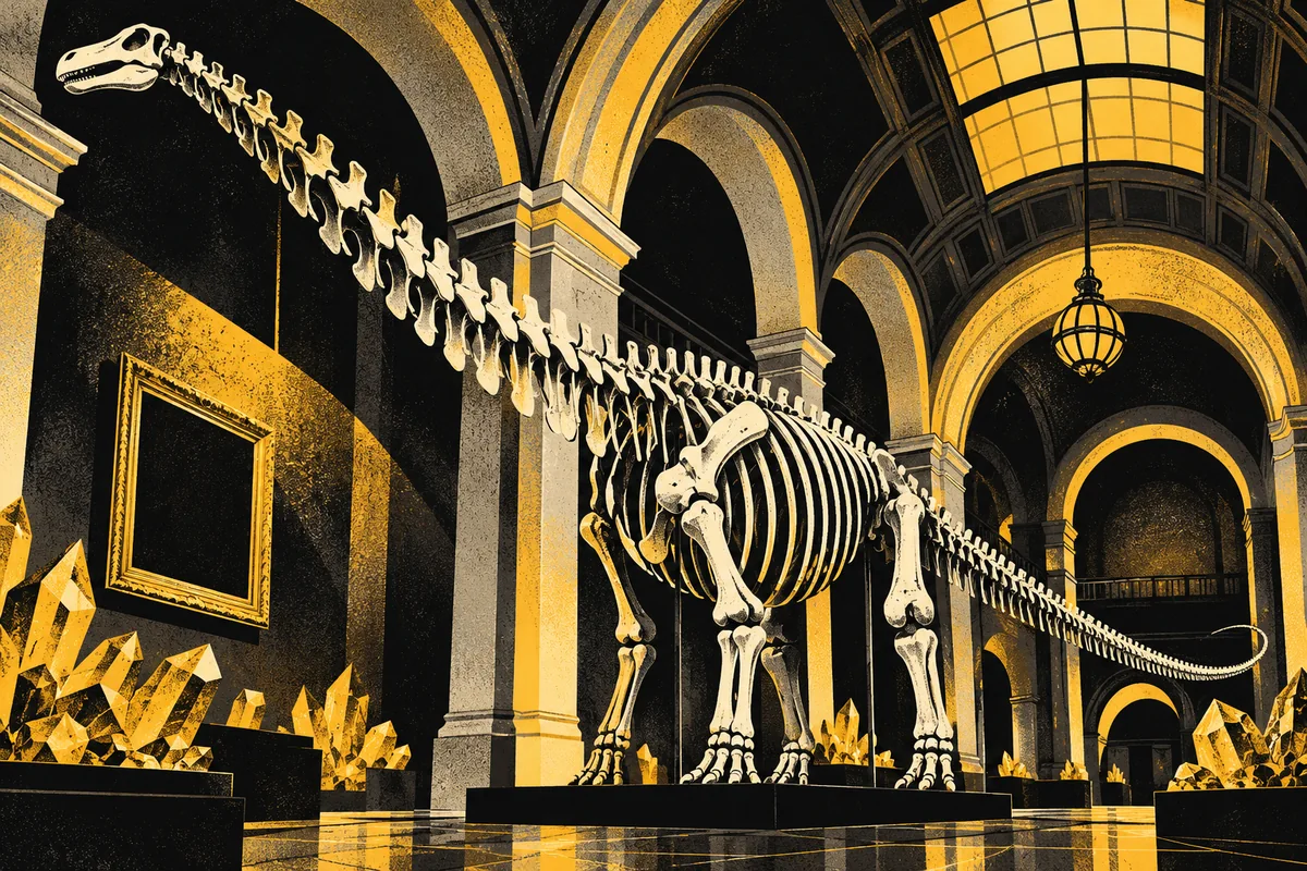 SideStreet interpretation of Carnegie Museums with a Diplodocus skeleton and gallery motifs.