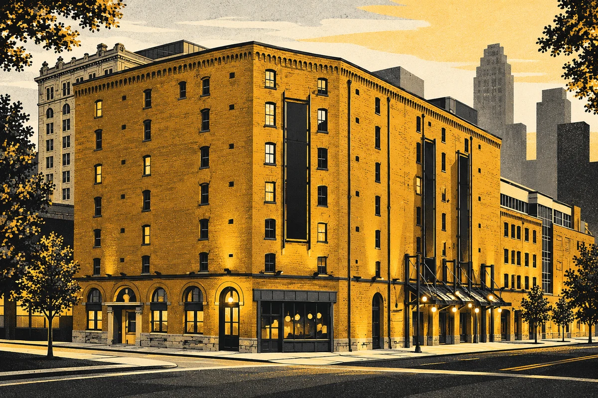 Side Street illustration of Heinz History Center’s historic brick warehouse facade and Smallman Street entrance.
