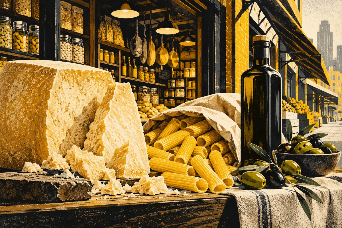 SideStreet interpretation of Pennsylvania Macaroni Company's Italian cheeses, pasta and specialty groceries.